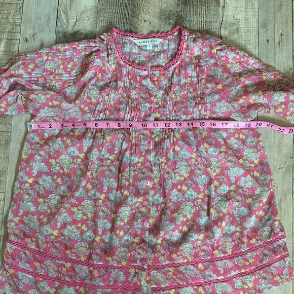 Anthropologie RannaGill Pink Floral Boho Pintuck Crochet Lace Chiffon Top S - Picture 12 of 13